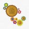 Designer color infographics of colored gears of different colors and sizes, with different icon and label background with gray con