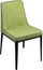 Designer green dining chair on black metal legs. Modern soft chair isolated on white background.