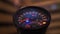 Designer illuminated speedometer on exhibition, speed and safety on roads