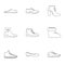 Designer shoes icons set, outline style