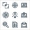 designing line icons. linear set. quality vector line set such as laptop, medical report, research, laptop, light bulb, aim,