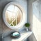 Designing a Luxurious Bathroom: Featuring a White Cylinder Marble Wash Basin, Round Vanity Mirror, Shower Bench, Recessed Wall