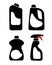 Desinfectant bottles icon set. cleaning household products silhouette.