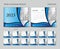 Desk calendar 2023 template set, Cover design, Blue wave background, wall calendar 2023 design, planner, calendar date, simple