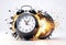 desk clock alarm clock explodes like a time bomb, fantastic style, white background