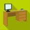 A desk with a computer and books. Furniture and interior single icon in flat style Isometric vector symbol stock