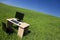 Desk and Computer In Green Field With Blue Sky