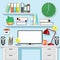 Desk Office Workspace flat Elements Vector Illustration