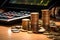 On the desk Pile of coins, calculator, and financial budget