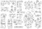 Desks working table, system of office equipment. Floor plan of office or cabinet in top view. Vector