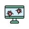 Desktop bugs cyber attack icon. Simple color with outline vector elements of hacks icons for ui and ux, website or mobile