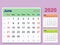Desktop calendar template 2020 - june- isolated on color Background