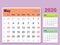 Desktop calendar template 2020 - may- isolated on color Background