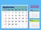 Desktop calendar template 2020 - september- isolated on color Background