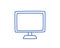 Desktop computer, contour vector sign, Doodle style isolated on white background.