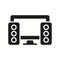 Desktop Computer and Sound Equipment Glyph Pictogram. PC with Speakers Silhouette Icon. Personal Server Hardware and