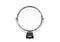 Desktop make up cosmetic mirror isolated on white back. Round turning small mirror in a metal frame
