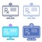 Desktop monitor with prescription symbol. Telemedicine vector outline icon set.