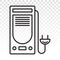 Desktop PC or personal computer with power plug line art icon for apps and websites