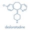 Desloratadine antihistamine drug molecule. Used to treat hay fever, urticaria and allergies. Skeletal formula.