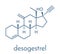 Desogestrel birth control pill drug molecule. Skeletal formula.