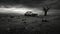 Desolate Air: A Darkly Romantic Monochromatic Photograph Of An Old Car In A Desert