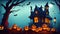 Desolate Castle: Halloween Pumpkins in Cemetery Darkness