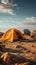 Desolate desert camping Solitary adventure amidst arid wasteland, surrounded by emptiness