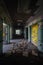 Desolate, Deteriorated Hallway with Ceiling Tiles - Abandoned Hospital