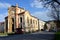 Desolate jewish synagogue in sunshine in spring. Front view from the street.