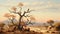 Desolate Landscape: Birds Perched In Tree - 8k Resolution Painting