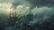 Desolate Smokestacks: A Haunting Post-Apocalyptic View of a Decimated Factory