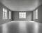 Desolating empty grey room interior with windows and grey walls