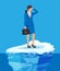 Desperate businesswoman floats on iceberg.