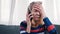 Desperate old woman having phone conversation with tears