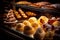 dessert assortment of sweet pastries and croissants in pastry shop