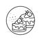 Dessert cake strawberries glaze sprinkled crumbs in circle icon. Simple line, outline vector of bakery icons for ui and ux,