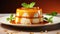 A dessert with caramel sauce and mint leaves. Spanish creamy flan dessert.