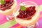 Dessert with cherry confiture