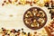 Dessert chocolate pizza with raisins and nuts