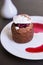 Dessert with chocolate sponge cake, cherry and vanilla ice cream