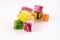 Dessert closeup. Multicolored slices of sweet lakuma