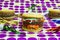 Dessert imposter hamburger and cheeseburgers with colorful streamers