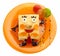 Dessert `Napoleon`. Funny cartoon character. Meals for children.