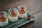 Dessert panna cotta with caramel cheese and fresh raspberry