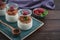 Dessert panna cotta with caramel cheese and fresh raspberry