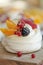 Dessert Pavlova. Delicious and beautiful breakfast.