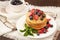 Dessert plate with pancakes and fresh berries