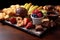 dessert platter with pastries, chocolate, and fruit