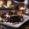 A dessert platter showcasing a decadent chocolate lava cake oozing with rich, molten chocolate2